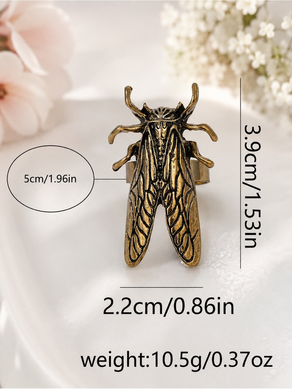 Vintage Style Cicada Adjustable Statement Ring - Picture 2 of 4